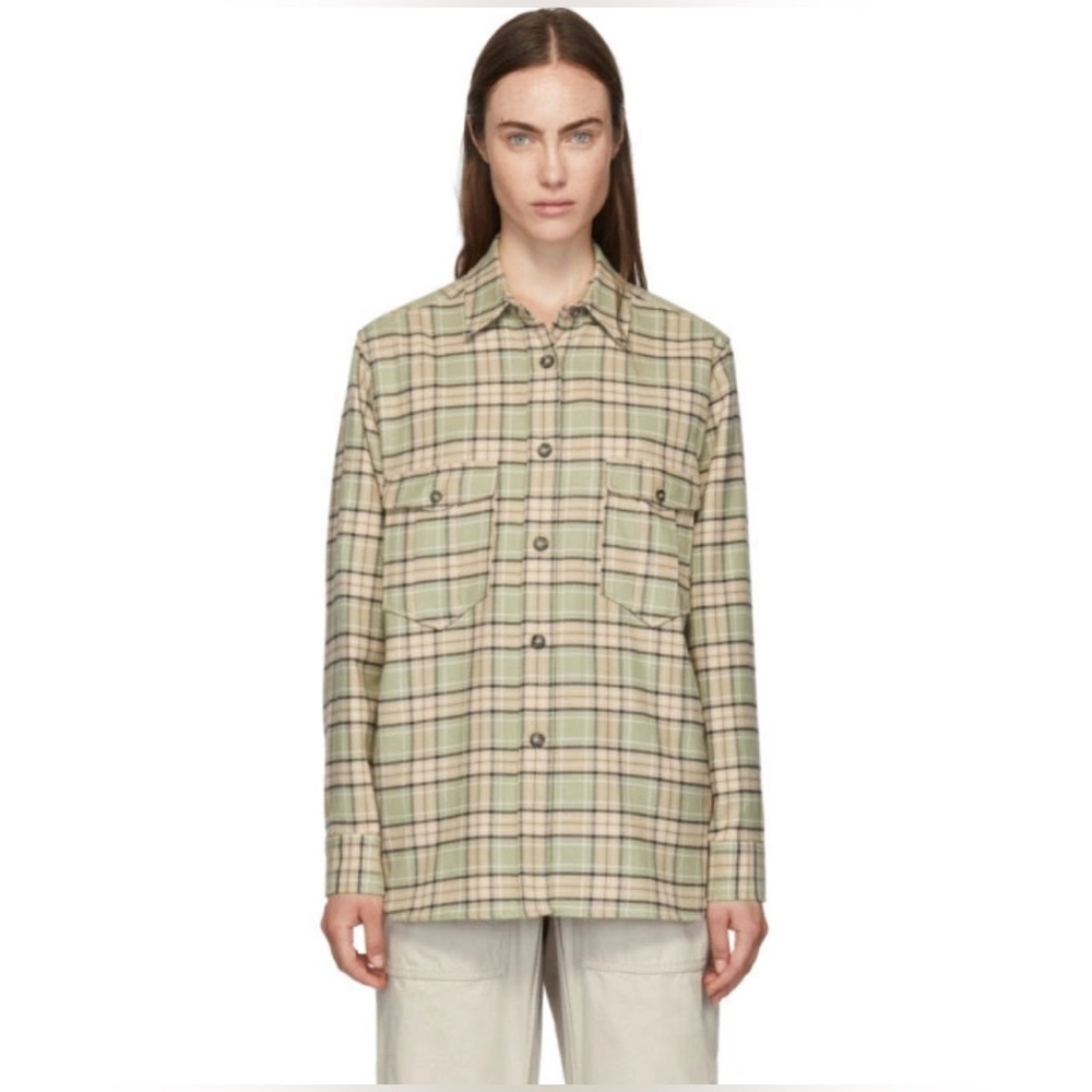 EUC Isabel Marant Green and Orange Check Plaid Idaho Pilou Flannel Shirt